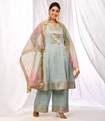 Powder Blue  Pure Chanderi  A Line  Kurta Sets