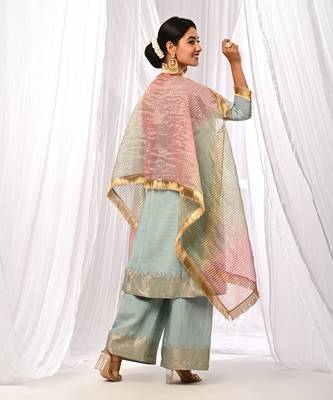 Powder Blue  Pure Chanderi  A Line  Kurta Sets 2