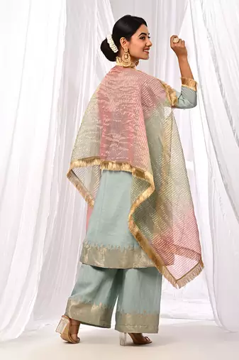 Powder Blue  Pure Chanderi  A Line  Kurta Sets