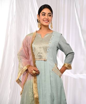 Powder Blue  Pure Chanderi  A Line  Kurta Sets 6