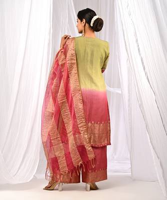 Shaded Green Wine  Pure Chanderi  Flaired A Line  Kurta Sets 2