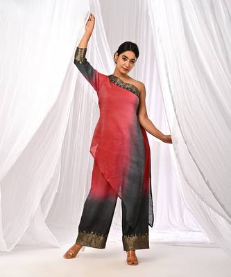 Shaded  Pure Chanderi  Assymetric Kurta Sets 2