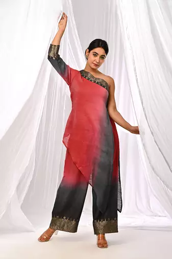 Shaded  Pure Chanderi  Assymetric Kurta Sets