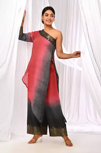 Shaded  Pure Chanderi  Assymetric Kurta Sets