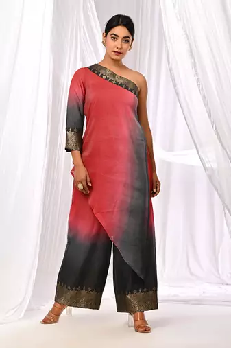 Shaded  Pure Chanderi  Assymetric Kurta Sets