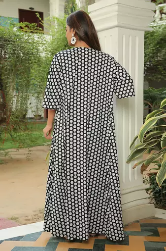 Jet Black  Polka Jacket With Front Tie Up Top And Pant Set