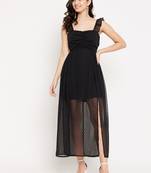 Black woven polyester long-dresses