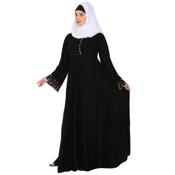 Fashionable Umbrella abaya with embroidery work - Black 2