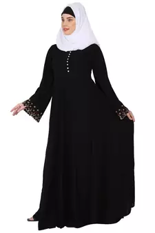 Fashionable Umbrella abaya with embroidery work - Black