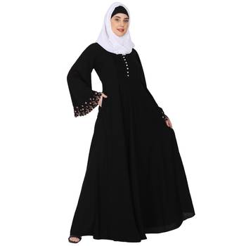 Fashionable Umbrella abaya with embroidery work - Black 3