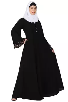Fashionable Umbrella abaya with embroidery work - Black