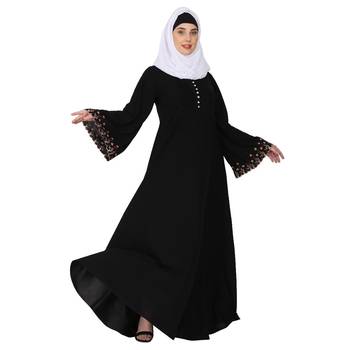Fashionable Umbrella abaya with embroidery work - Black 4
