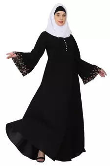 Fashionable Umbrella abaya with embroidery work - Black