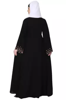 Fashionable Umbrella abaya with embroidery work - Black
