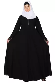 Fashionable Umbrella abaya with embroidery work - Black