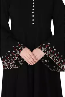 Fashionable Umbrella abaya with embroidery work - Black