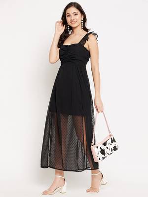 Black woven polyester long-dresses 3