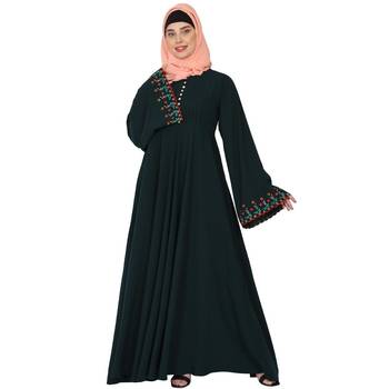 Fashionable Umbrella abaya with embroidery work - Bottle green 1