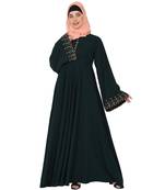 Fashionable Umbrella abaya with embroidery work - Bottle green