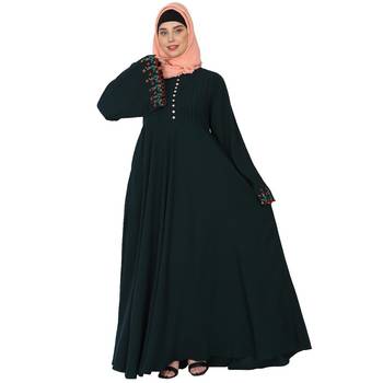 Fashionable Umbrella abaya with embroidery work - Bottle green 2