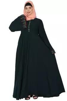 Fashionable Umbrella abaya with embroidery work - Bottle green
