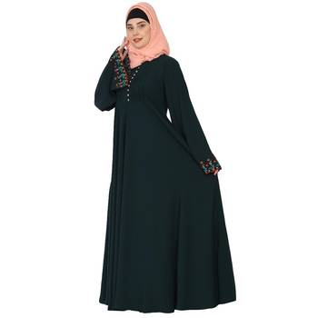 Fashionable Umbrella abaya with embroidery work - Bottle green 3