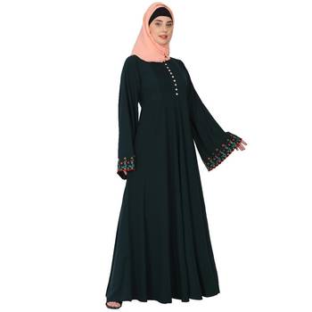 Fashionable Umbrella abaya with embroidery work - Bottle green 4