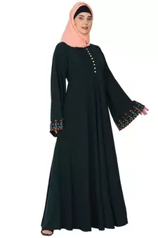 Fashionable Umbrella abaya with embroidery work - Bottle green