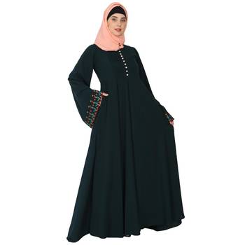 Fashionable Umbrella abaya with embroidery work - Bottle green 5