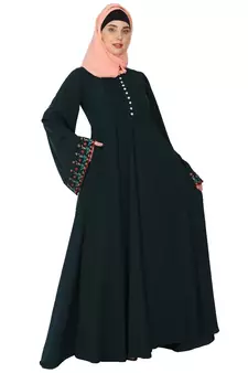Fashionable Umbrella abaya with embroidery work - Bottle green