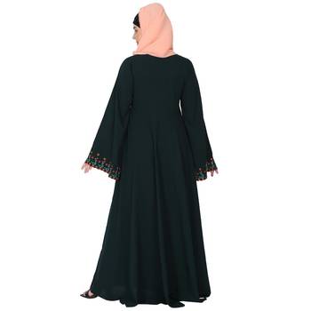 Fashionable Umbrella abaya with embroidery work - Bottle green 6