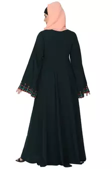 Fashionable Umbrella abaya with embroidery work - Bottle green