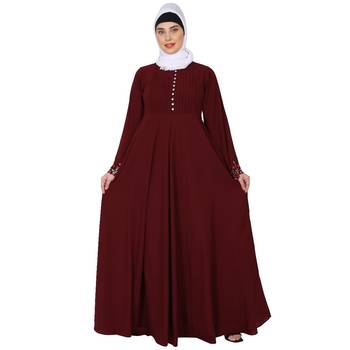 Fashionable Umbrella abaya with embroidery work - Maroon 1