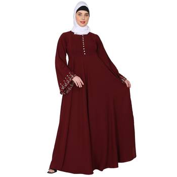 Fashionable Umbrella abaya with embroidery work - Maroon 2