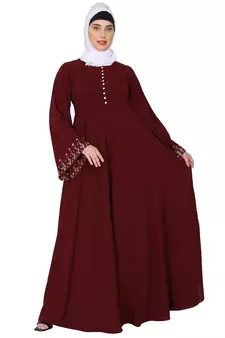 Fashionable Umbrella abaya with embroidery work - Maroon