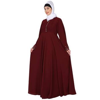 Fashionable Umbrella abaya with embroidery work - Maroon 3