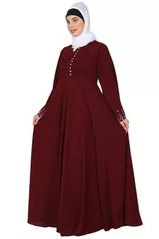 Fashionable Umbrella abaya with embroidery work - Maroon