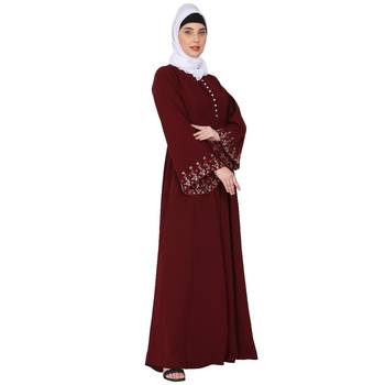 Fashionable Umbrella abaya with embroidery work - Maroon 4