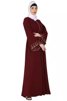 Fashionable Umbrella abaya with embroidery work - Maroon