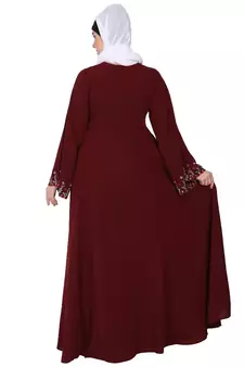Fashionable Umbrella abaya with embroidery work - Maroon