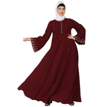 Fashionable Umbrella abaya with embroidery work - Maroon 6