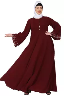 Fashionable Umbrella abaya with embroidery work - Maroon