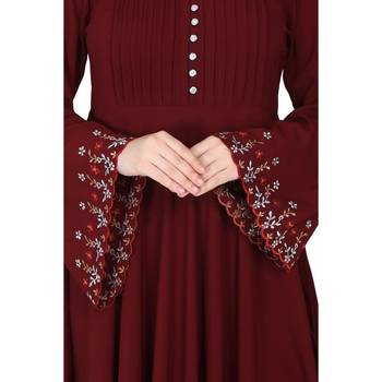 Fashionable Umbrella abaya with embroidery work - Maroon 8