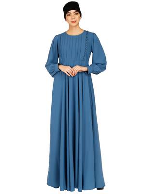 Umbrella abaya with potli buttons neck design- French Blue 1