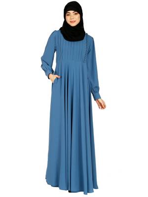 Umbrella abaya with potli buttons neck design- French Blue 2