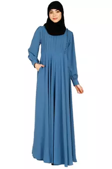 Umbrella abaya with potli buttons neck design- French Blue