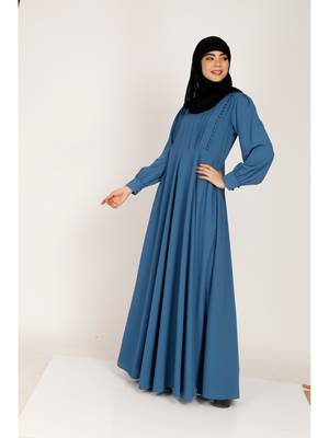 Umbrella abaya with potli buttons neck design- French Blue 3