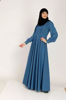 Umbrella abaya with potli buttons neck design- French Blue