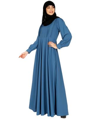 Umbrella abaya with potli buttons neck design- French Blue 4