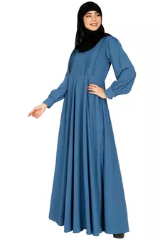 Umbrella abaya with potli buttons neck design- French Blue